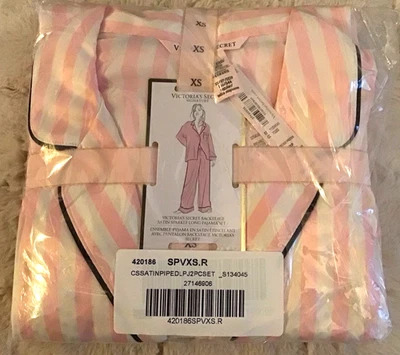 Victoria Secret Fashion Show 2025 Pyjama-Set glasierter Satin rosa Streifen Flügel XS - Bild 1 von 3