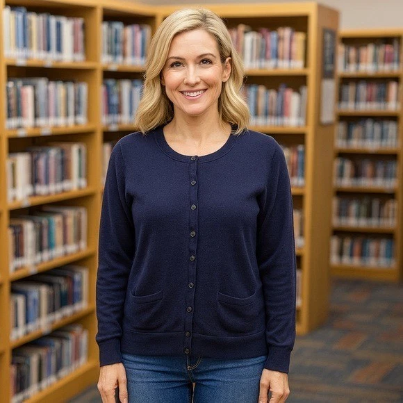 Cárdigan Banana Republic Mezcla Lana Merino Azul Marino Academia Preppy Acogedora Cápsula S Foto 1 de 4