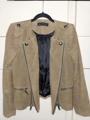 ZARA MUJER Chaqueta Moto Efecto Gamuza con Hombros Acolchados Talla M Foto 1 de 4