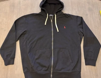 Moletom com capuz Polo Ralph Lauren masculino 2XL preto zíper completo caminhada preppy streetwear logotipo - Imagem 1 de 4