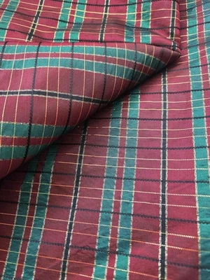 Vintage Red and Green Taffeta Fabric - Image 1 of 2