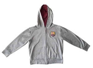 FC Barcelona Kids Sweatshirt M Gray Hoodie Logo Full Zip Embroidered - Picture 1 of 12