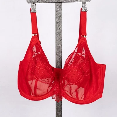Elomi Sheer Lace Priya Underwire Plunge Bra EL4550 Haute Red SZ 38I Full Figure - Image 1 of 4