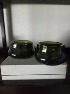 2 IKEA Glass STRENGNES Candle Stick Votive Holder Dish Decor Avocado Green - Picture 1 of 10
