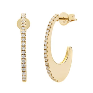 14K Yellow Gold Diamond Earrings Oval Huggie Style 0.34Cttw - Picture 1 of 6