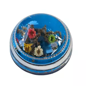 Dried Flower Paperweight Domed Blue Floral Clear Glass Cottagecore Retro Vintage - Picture 1 of 10