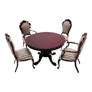 Artisan Bespaq Dollhouse Miniature Dining Room 5Pc Set Blue Striped Mahogany - Picture 1 of 24