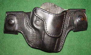 Vintage LOU ALESSI Pull Through Snap Black Leather Holster - Fits Walther Auto - Picture 1 of 4