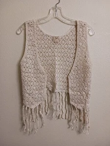 Chaleco bohemio de algodón floral tejido beige S busto perdido 30" para mujer - Imagen 1 de 4