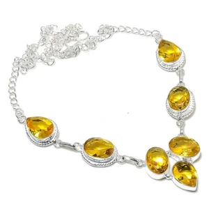 Yellow Citrine Gemstone Handmade 925 Sterling Silver Jewelry Necklace Size 18" - Picture 1 of 1
