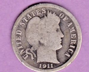 1911 Barber Dime in GOOD  condition stk 11-476 - FULL RIMS ON BOTH SIDES  - Picture 1 of 5