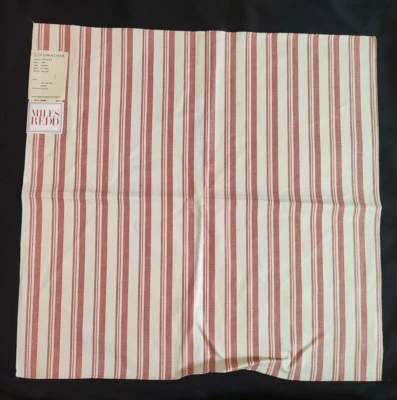 SCHUMACHER Capri Miles Redd Red & White Stripe 100% Linen Remnant Sample 26x26 - Image 1 of 3