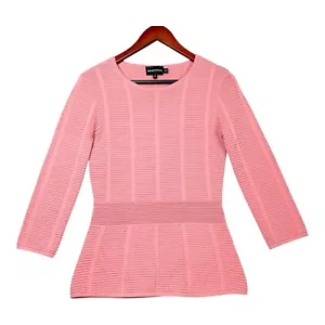 Giorgio Armani Sweater Top Womens Pink Pullover Striped Pattern Peplum Sz 42(6) - Picture 1 of 12