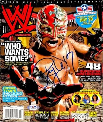 WWE REY MYSTERIO JR HAND SIGNED AUTOGRAPHED MAGAZINE JULY 2008 WITH PSA COA  - Image 1 of 2