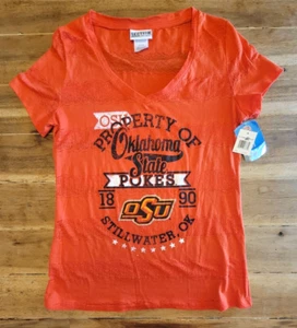 Oklahoma State OSU Stillwater OK Orange V Neck Short Sleeve Shirt Women's Size L - Picture 1 of 5