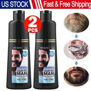 2PCS Permanent Men Beard Hair Color Dye Tint Moustache Black Darkening Shampoo - Picture 1 of 17