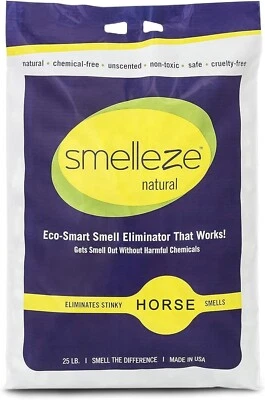 SMELLEZE NATURAL DEODORIZERS SMELLEZE Natural Stall Smell Deodorizer Granules: 25 lb. Bag Sprinkle 3-5 Cups