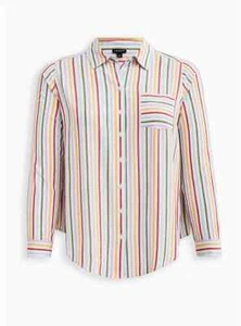 Torrid Lizzie Multi Stripe Button-Up Shirt 4x Neu mit Etikett Regenbogenstreifen Bluse NEU - Bild 1 von 5