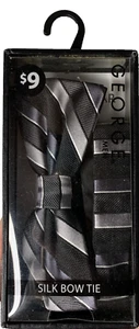 George Men 100% Silk Pre Tied Striped Adjustable Bow Tie 13.75-20 Gray Black NWT - Picture 1 of 8