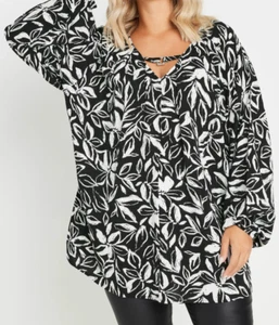 DAMEN CURVE ÜBERGRÖSSE SCHWARZ BLUMENDRUCK BALLONÄRMEL BLUSE NEU (REF 388) - Bild 1 von 5