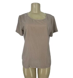 J Crew XS Women Tan Round Neck Short Sleeve Velvet Pullover Top Blouse TS141 - Picture 1 of 9