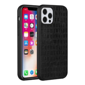 Hard PU Leather Croc Design Hybrid Case Cover Black For iPhone 14 PRO MAX - Picture 1 of 7