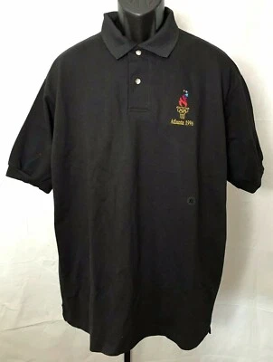 Camisa polo masculina Atlanta 1996 Olympics tamanho XL preta SS ponta de salgueiro extra nova com etiquetas - Imagem 1 de 4