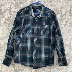 Buckle Black Shirt Mens XL Blue Red Western Standard Fit Pearl Snap Cowboy Cut - Picture 1 of 14