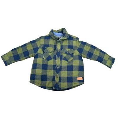 7 For All Mankind Shirt Boys 12 Months Green Blue Plaid Flannel Jacket Shacket — 第 1/4 张图片