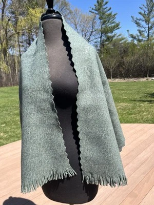 Xale 1950 verde musgo bordas onduladas tecido lã alpaca com franja 20 x 59 novo - Imagem 1 de 4