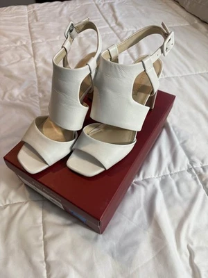 Enzo Angiolini Women's White Leather Ankle Strap Block Heel Sandals - Image 1 of 3