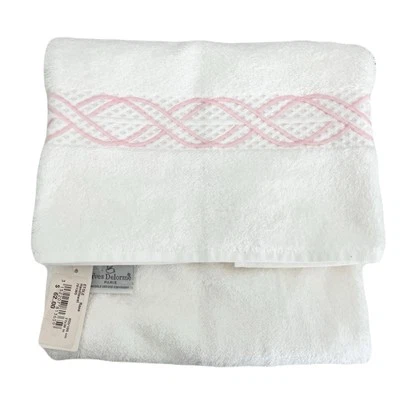 Toalla de mano Yves Delorme blanca y rosa 'Etoile Rose' nueva con etiquetas Foto 1 de 4