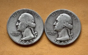 (Lot of 2) Washington Quarters - 90% Silver - Both are 1945 P - Picture 1 of 2
