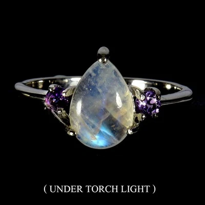 Anillo de plata de ley 925 pera piedra lunar 10x7 mm amatista piedras preciosas joyería tamaño 8 Foto 1 de 4
