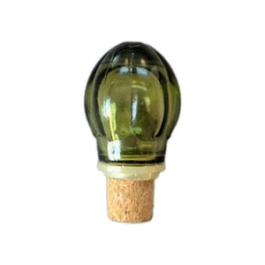 Vintage Green Bottle Decanter Glass Stopper Only 2” Ribbed - Picture 1 of 6