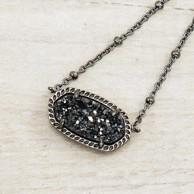 NUEVO SIN ETIQUETAS Kendra Scott Elisa Satélite Negro Drusy Collar Gunmetal Foto 1 de 4