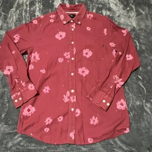Obey Worldwide Men Shirt Medium L/S Button Down Maroon Floral 100% Cotton Indie - Picture 1 of 11