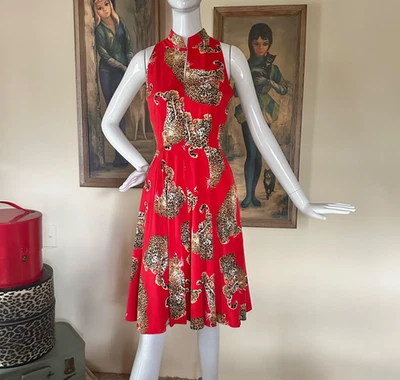 Редкий Trashy Diva мой питомец леопард с бретелью через шею круг день платье винтажный стиль новый с Ярлыками S/6 - Изображение 1 из 4