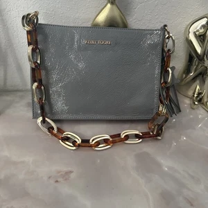 KELLY TOKE blaue LEDER GELDBÖRSE ZWEIFARBIG KETTE SCHULTER HANDTASCHE - Bild 1 von 12