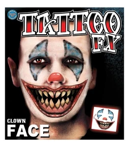 Clown Horror Joker Killer Circus Psycho Halloween Mens Costume Temporary Tattoo - Picture 1 of 1