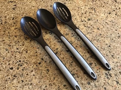 Calphalon Slotted  Solid Serving Cooking Spoons Black Nylon Gray Silicone Lot 3 - Image 1 of 4