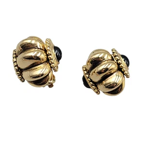 Vintage Clip on Earrings Gold Plated Black Side Accents Statement 1 in - Picture 1 of 9