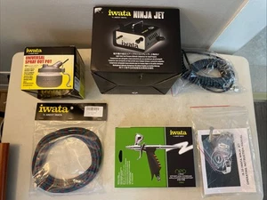 Iwata Ninja Jet Airbrush Compressor & Iwata Neo TRN1 Airbrush Spray Out Pot Etc. - Picture 1 of 8