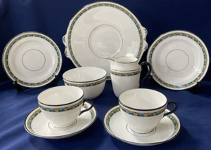 Antikes toskanisches Art Deco Teeservice für zwei Tassen Untertassen Beilagenteller Milch Zuckerdose - Bild 1 von 7