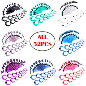 16-52PCS Acrylic Ear Gauges Stretching Kit 14G-00G Crescent Buffalo Tapers Plugs