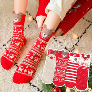 Women Ladies Girl Christmas Socks Fluffy Xmas Warm Winter Cute Bed Stocking Gift
