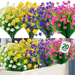 20 Bundles Artificial Fall Flowers - UV Resistant Faux Mums for Outdoor Decor - Picture 1 of 12