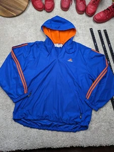 Vinage Adidas Anorak Jacket Men XLT T all Hooded Blue Orange Polyester Hoodie XL - Picture 1 of 10