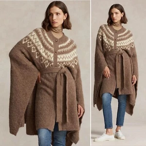 POLO Ralph Lauren Fair Isle Lana Alpaca Capa Poncho Cárdigan M/L Cinturón NUEVO $998 - Imagen 1 de 15