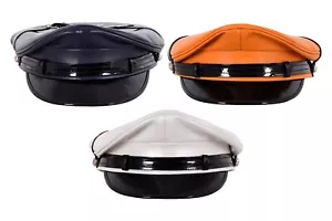 Cappello bluf in vera pelle esercito Muir Biker nero punta polizia stile militare - Foto 1 di 13